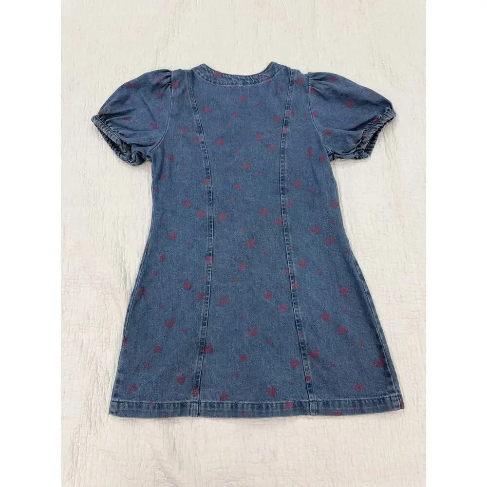 Old Navy Girls Denim A-Line Dress XL (14-16) Plus Heart Button Front V-Neck